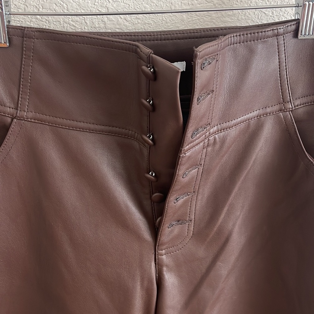 Faux-leather button-fly ankle pants. - Picture 3 of 5